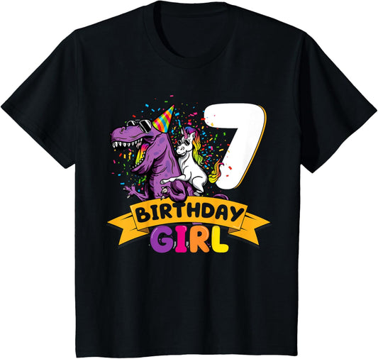 Dinosaur Unicorn 7 Birthday Decoration 7 Dino Girl 7 Years T-Shirt