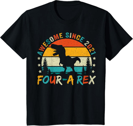 Kids Four a Rex 4th Birthday Boy Fourth Dinosaur 4 Year Old T-Shirt