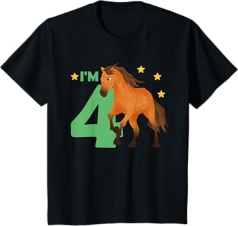 Children 4th Birthday Horse Four Years Old Female Rider T-Shirt