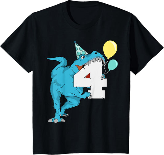 Dinosaur 4th Birthday Boy Kids Girls T-Rex Four 4 Year Old T-Shirt