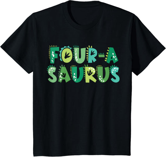 Kids Four A Saurus 4yr Birthday Trex 4 Year Old Dino 4th Dinosaur T-Shirt