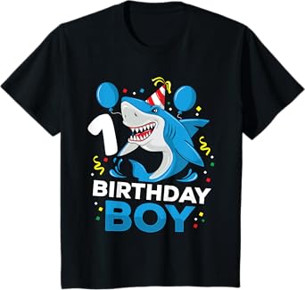 Kids 1st Birthday Boy Shark Ocean Theme Party 1 Year Old Toddler T-Shirt