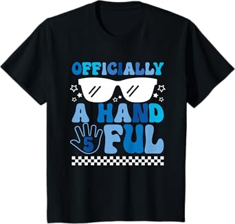 Kids Kids I'm Officially a Handful 5th Birthday Party Funny Boy T-Shirt