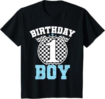 Kids 1st Birthday Boy 1 One Race Car 1st Birthday Racing Car Flag T-Shirt