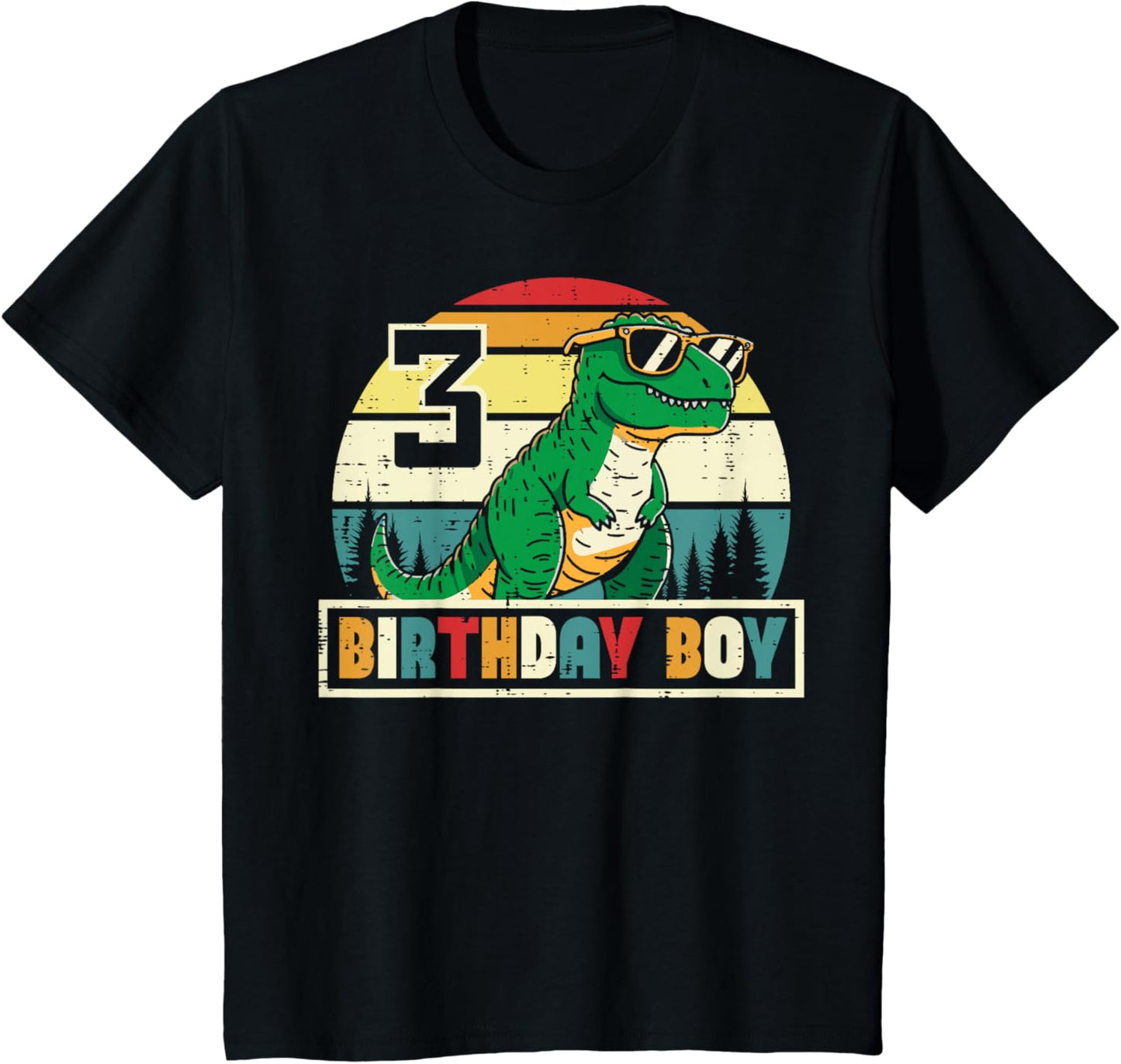 Kids 3 Birthday Boy Dino Trex Retro 3rd Bday Three Year Boys Kids T-Shirt