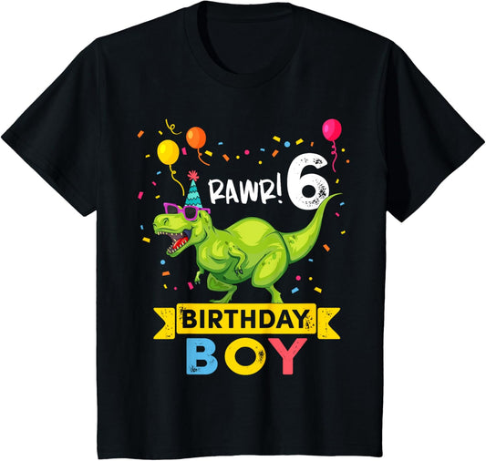 Kids 6 Year Old Shirt 6th Birthday Boy T Rex Dinosaur T-Shirt