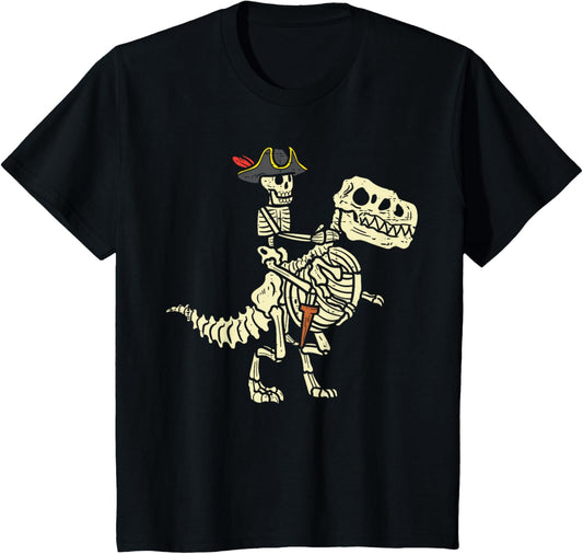 Kids Skeleton Pirate On Trex Halloween Dinosaur Toddler Boys Kids T-Shirt