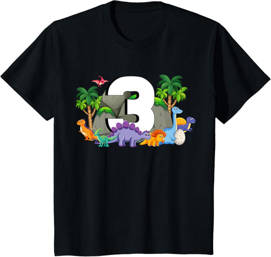 Kids 3rd Birthday Boy 3 Years Dino Dinosaur Birthday T-Shirt