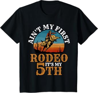 Ain't My First Rodeo Bull Riding 5th Birthday For Kids Funny T-Shirt