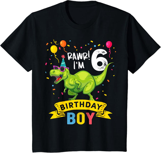 Kids 6 Year Old Shirt 6th Birthday Boy T Rex Dinosaur T Shirt T-Shirt