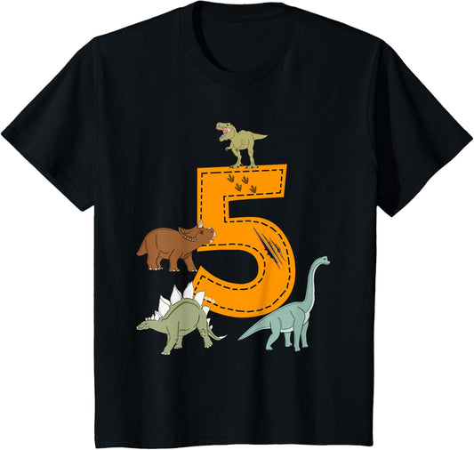 Kids 5th Birthday T-Shirt Boys Dino Dinosaurs Gift Birthday T-Shirt