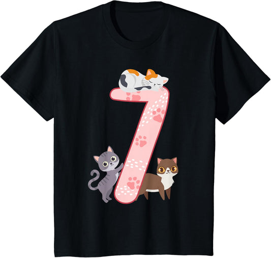 Kids 7th birthday girl cats outfit 7 years old T-Shirt