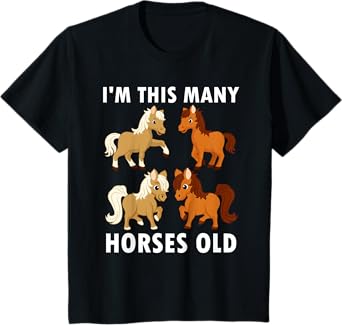 4 Years Old Girl Horses Old 4th Birthday Kids T-Shirt
