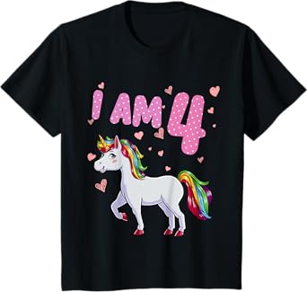Unicorn Girl 4th Birthday 4 Years Old Girls Unicorn Birthday T-Shirt