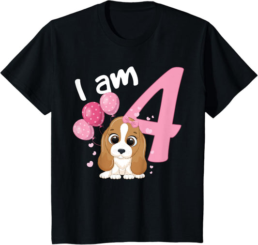 4th Birthday Shirt Girls Dog Girl Birthday 4 Years Old Puppy T-Shirt