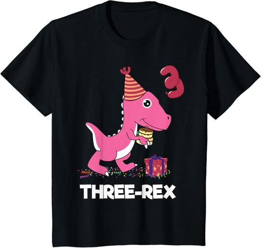 3 year old birthday gift Girls Shirt Dinosaur Three Rex Kids T-Shirt