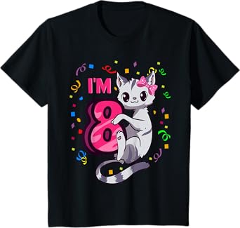 Girls 8th Birthday Outfit I'm 8 Years Old Cat Kitty Kitten T-Shirt