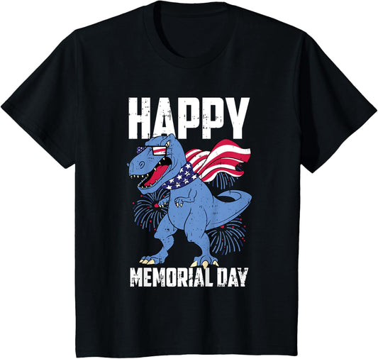 Kids Happy Memorial Day 4th Of July American Flag Toddler Boys T-Shirt