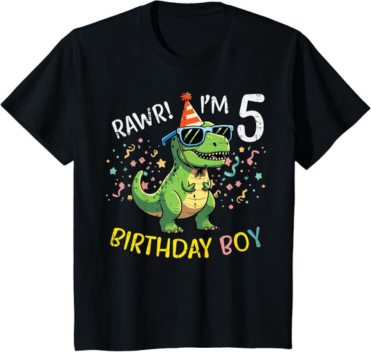 5th Birthday Trex Bday Boy Rawr Im 5 Years Old Boys Kids T-Shirt