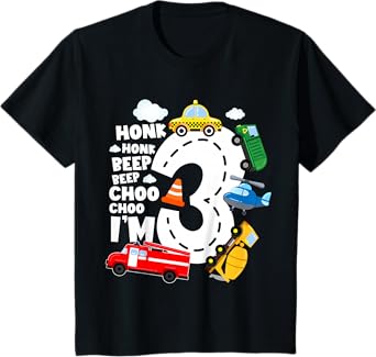 Kids 3 Year Old Transportation Birthday Boy 3rd Toddler Truck Car T-Shirt