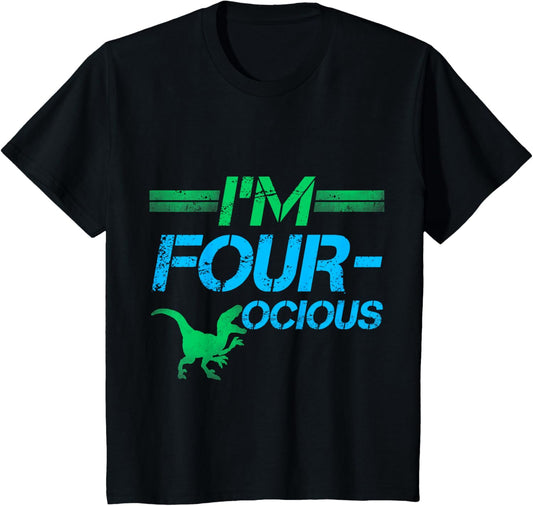 I'm Four-ocious Dinosaur Gift 4th Birthday Shirt Boy Or Girl T-Shirt