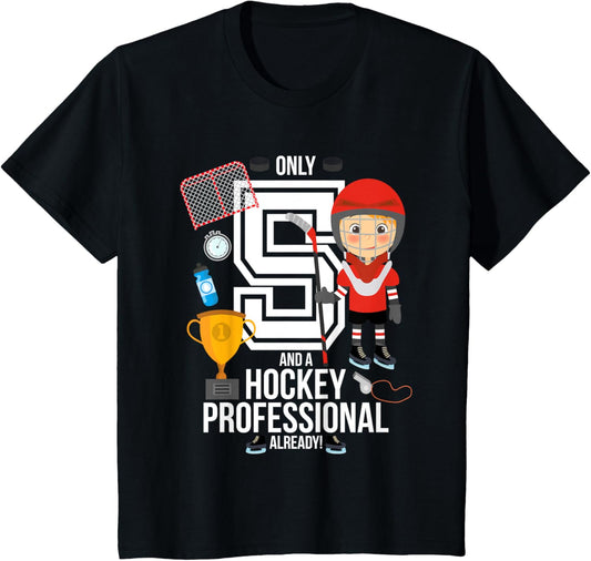 Kids 5th Birthday Boy "Only 5 And A Hockey Pro Already" Funny T-Shirt
