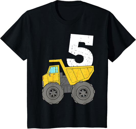 Kids Monster Construction Truck 5th Birthday Boy 5 Five T-Shirt