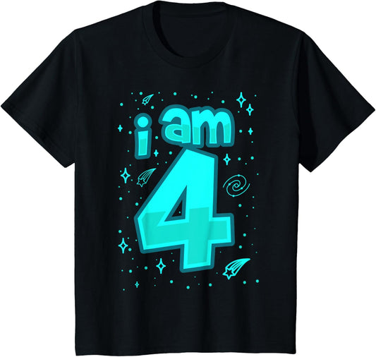4th Birthday Shirt Boy I AM 4 Year Old Space Gift T-Shirt