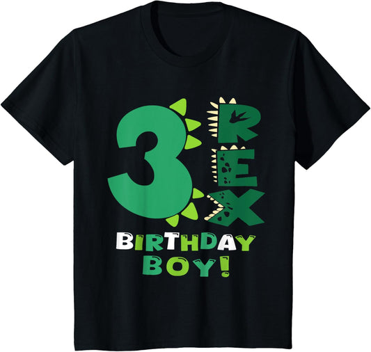 Kids Three Rex Birthday Boy 3rd Birthday Dinosaur Third Year Old T-Shirt