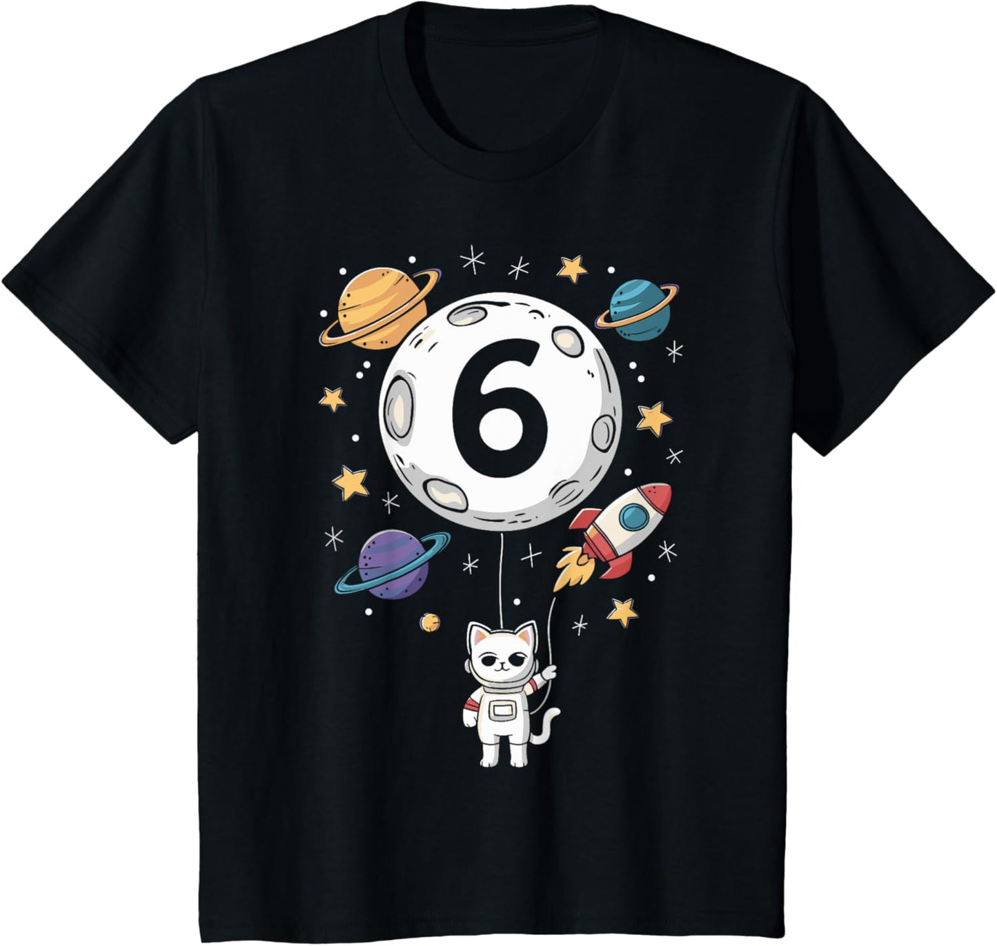 Kids 6 Year Old Birthday Cat Astronaut 6th Birthday T-Shirt