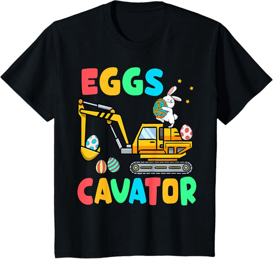 Kids EggsCavator Funny Easter Excavator Egg Hunting Toddler Boys T-Shirt