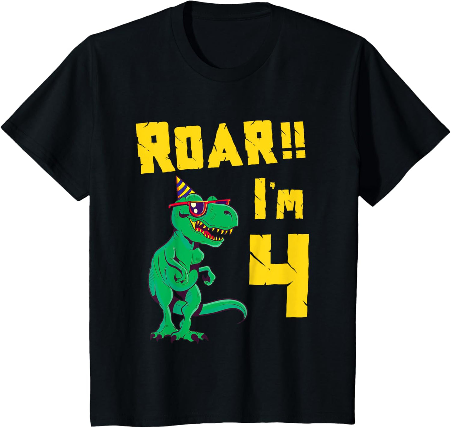 Kids Cute 4th Birthday Dinosaur Boy's Roar I'm 4 T Rex T-Shirt
