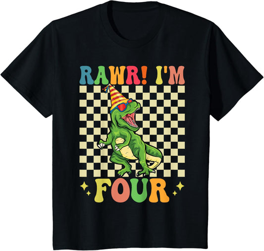 Kids Rawr I'm 4 4th Birthday T Rex Dinosaur Party Gifts for Boys T-Shirt