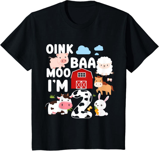 Oink Baa Moo I'm 2 Farm Animals 2nd Birthday For Kids T-Shirt