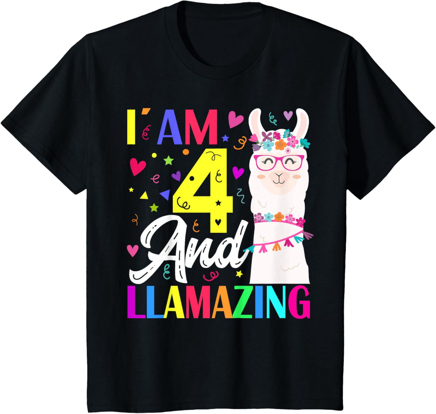 I Am 4 Years Old And Llamazing Llama 4th Birthday T-Shirt