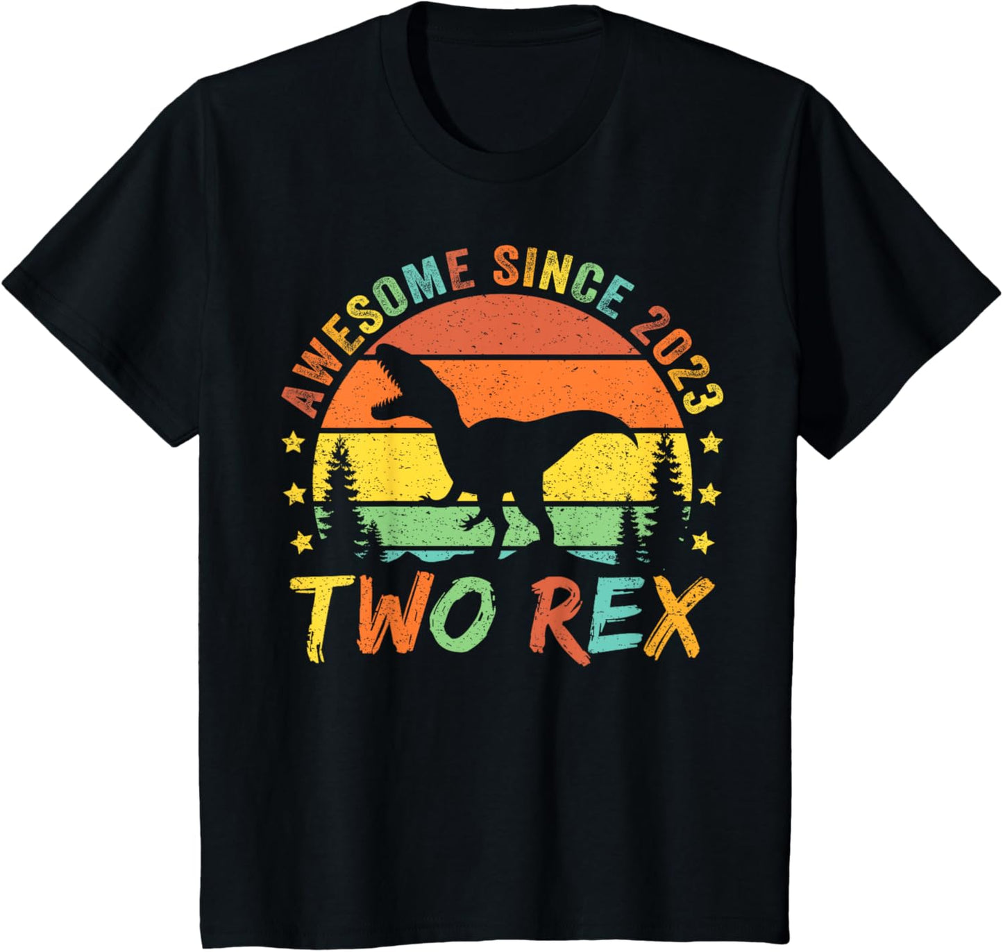 Kids Two Rex 2nd Birthday Boy Second Dinosaur 2 Year Old T-Shirt