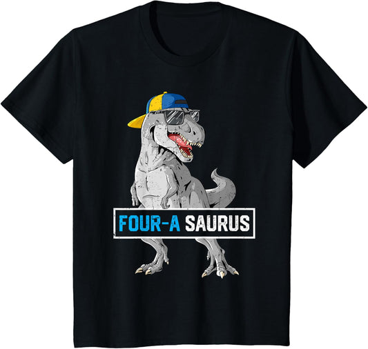 4 Years Old Dinosaur 4th Birthday T Rex Dino Four Saurus T-Shirt