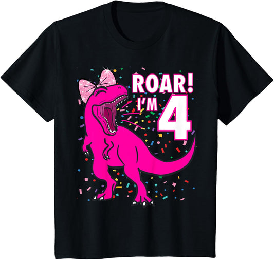 roar i'm 4 (four year old dinosaur birthday) 4th Dino Theme T-Shirt