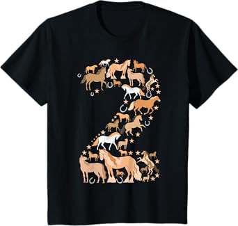Little Girls 2 Years Old 2nd Birthday Horse Graphic Cute T-Shirt