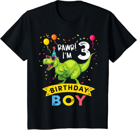 Kids 3 Year Old Shirt 3rd Birthday Boy T Rex Dinosaur T Shirt T-Shirt