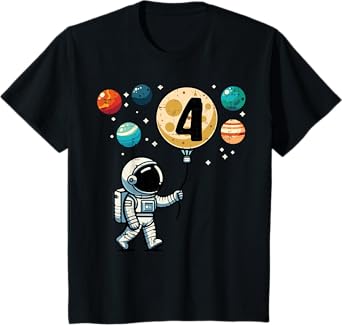 Kids 4th Birthday Astronaut Planets 4 Year Old Bday Boys Kids T-Shirt
