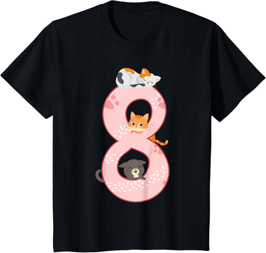 Kids 8th birthday girl cats outfit 8 years old T-Shirt