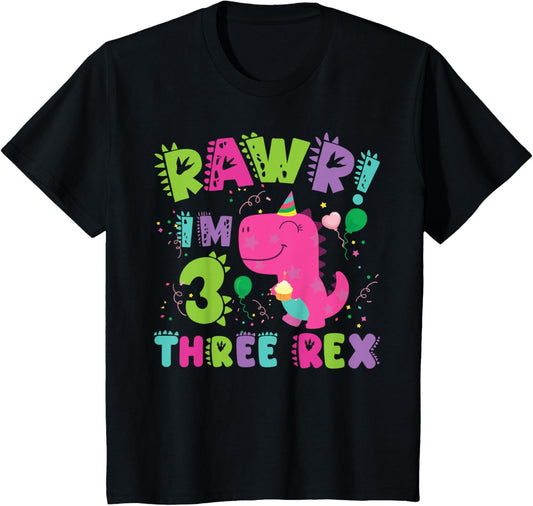 Kids Rawr Im T Rex Dinosaur Birthday 3 Year Old Boy Girl T-Shirt