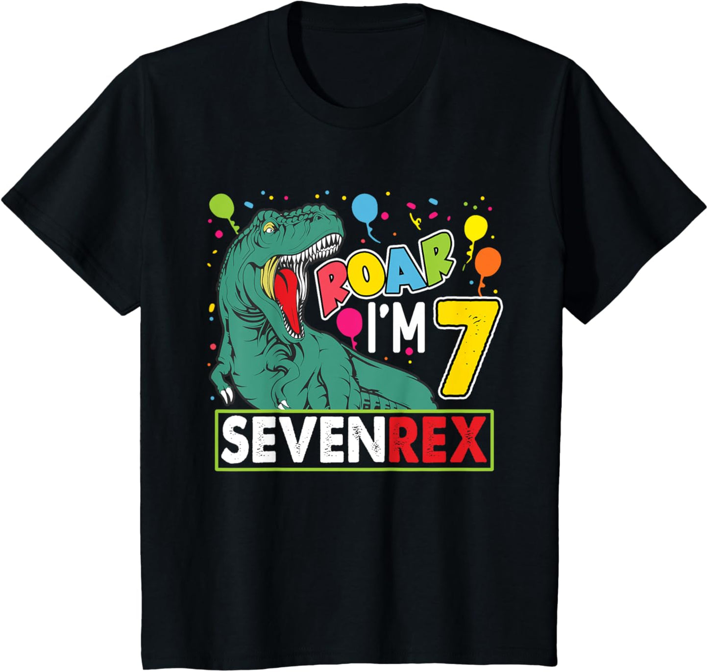 Kids Roar I'm 7 Dinosaur SevenRex 7th Birthday Boy Dinosaur Lover T-Shirt