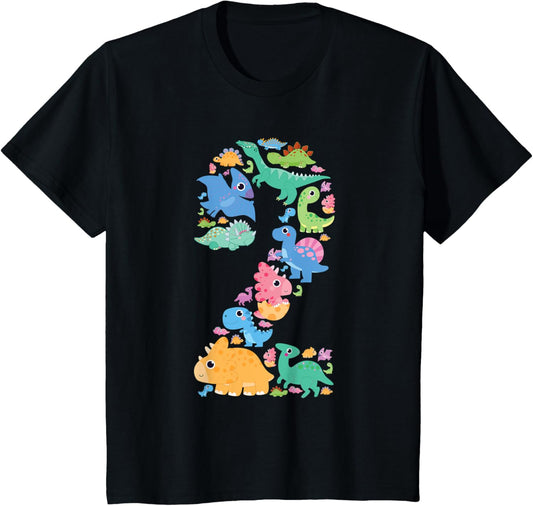 Kids 2 Year Old Birthday Boy Dinosaur 2nd Two Toddler Outfit Kids T-Shirt