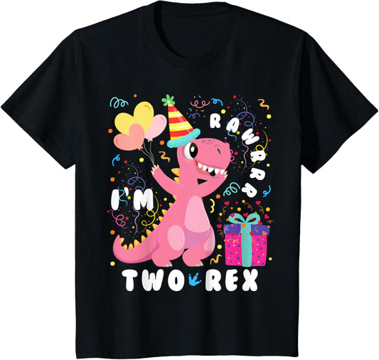 Girl 2nd Birthday Two Rex Second 2 Year Old Dinosaur match T-Shirt