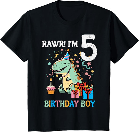 Kids Rawr Im 5 Dinosaur Birthday Boy Cute 5th Bday Trex Boys Kids T-Shirt