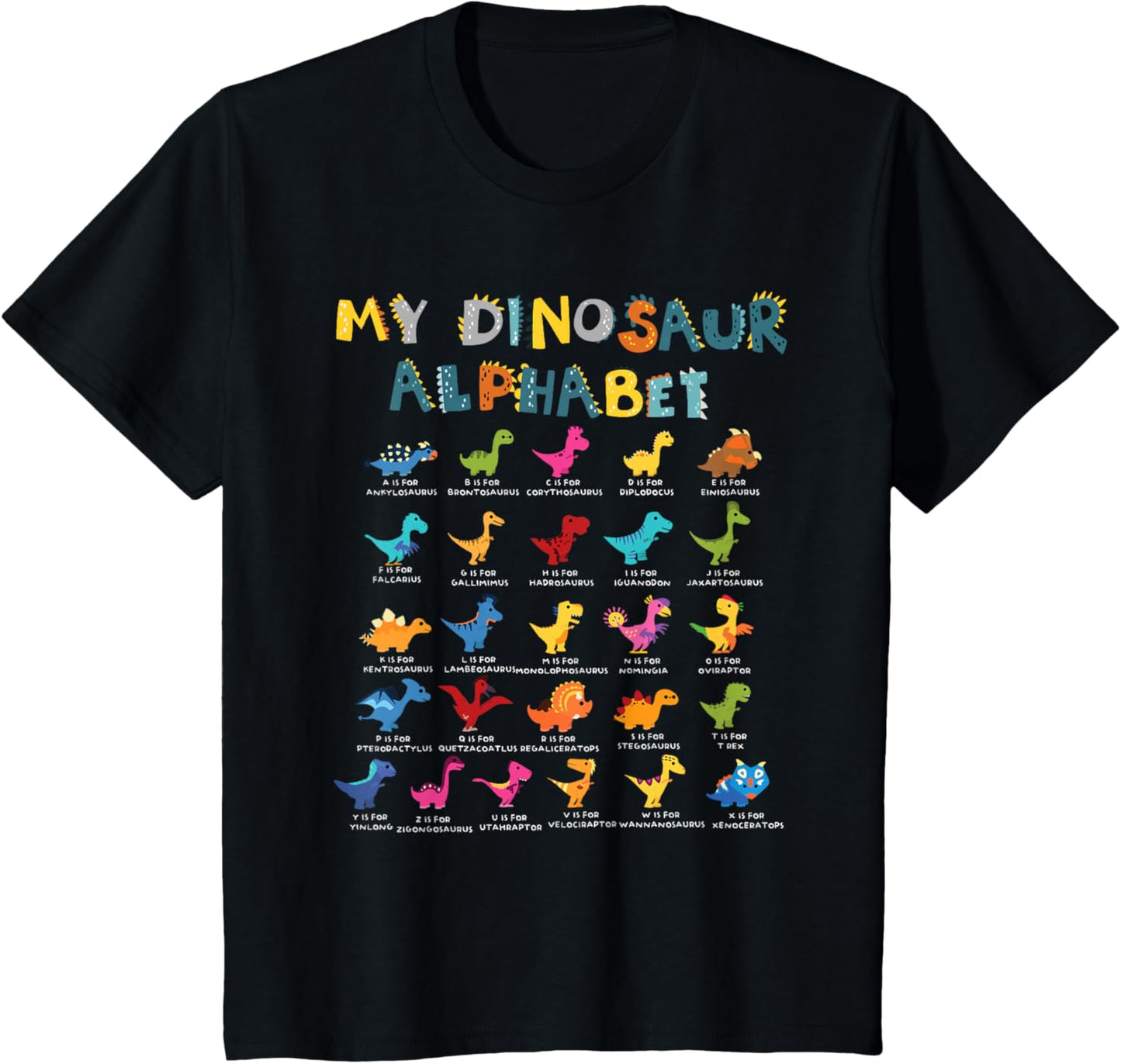 Types Of Dinosaurs Alphabet A-Z ABC Dino Identification T-Shirt