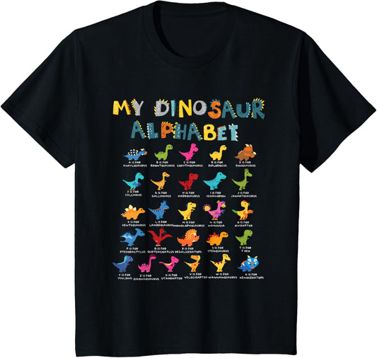 Types Of Dinosaurs Alphabet A-Z ABC Dino Identification T-Shirt
