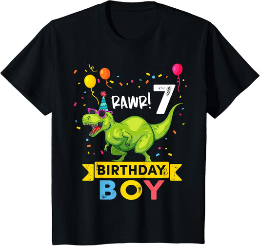 Kids 7 Year Old Shirt 7th Birthday Boy T Rex Dinosaur T Shirt T-Shirt